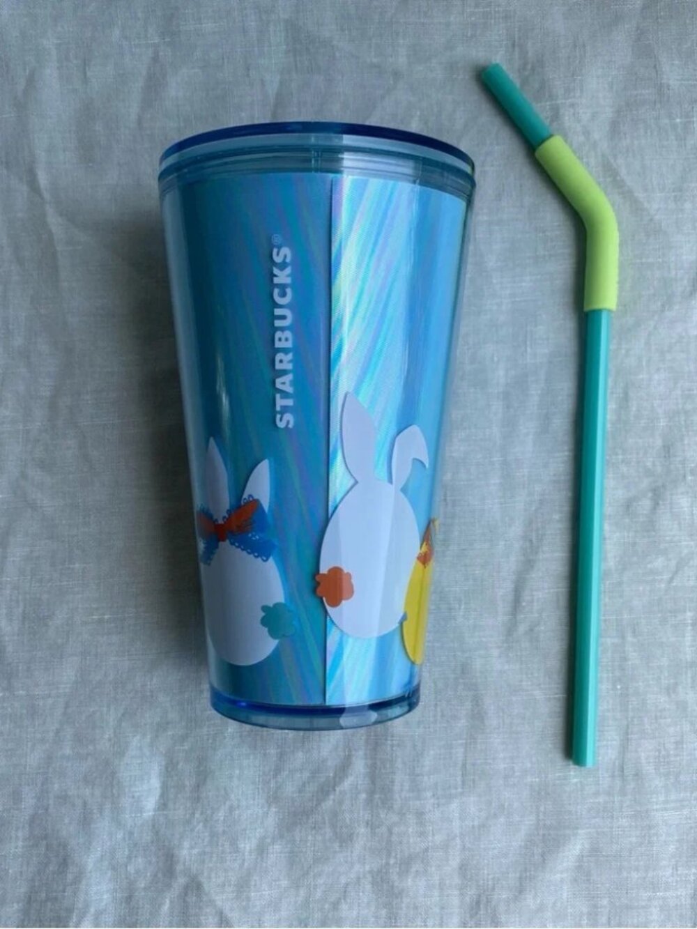 NWT Starbucks blue Easter rabbit bunny eggs 16 oz. tumbler